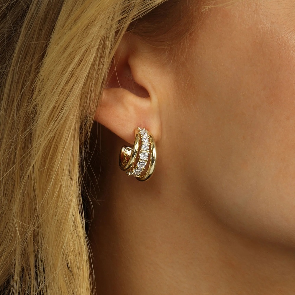 Melinda Maria Gold and Diamondettes Hoop Earrings - Picture 2 of 9